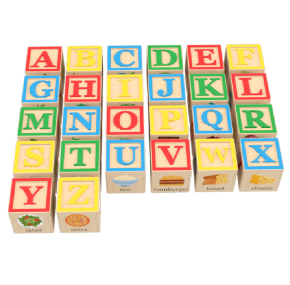 Custom Nordic Wooden ABC Blocks Letter Recognition Cube Set 26 Pieces Educational Toy