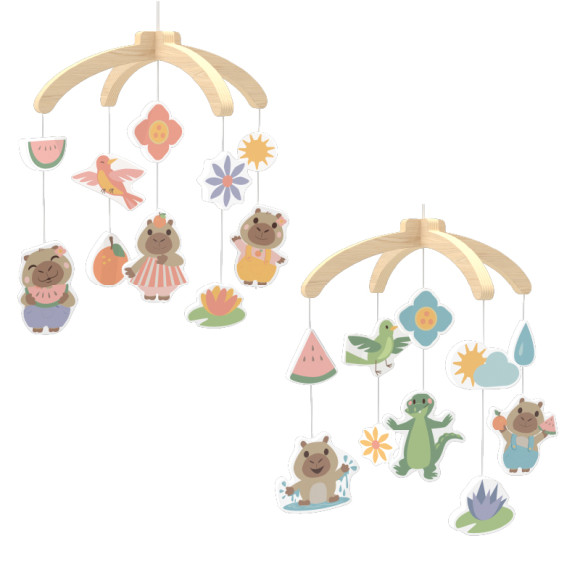Custom Capybara Theme Wooden Baby Crib Mobile