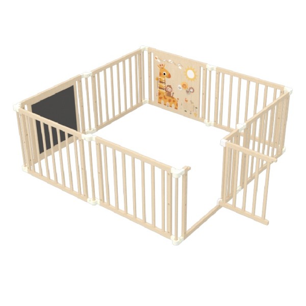 Custom Wooden Baby Playpen with Giraffe Panel, Chalkboard Door,  Toddler Safety Fence