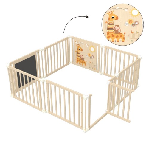 Custom Wooden Baby Playpen with Giraffe Panel, Chalkboard Door,  Toddler Safety Fence