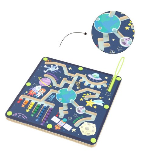 Custom Space Magnetic Pen Maze Wooden Toddler Travel Toy for Fine Motor Skills & Early Learning