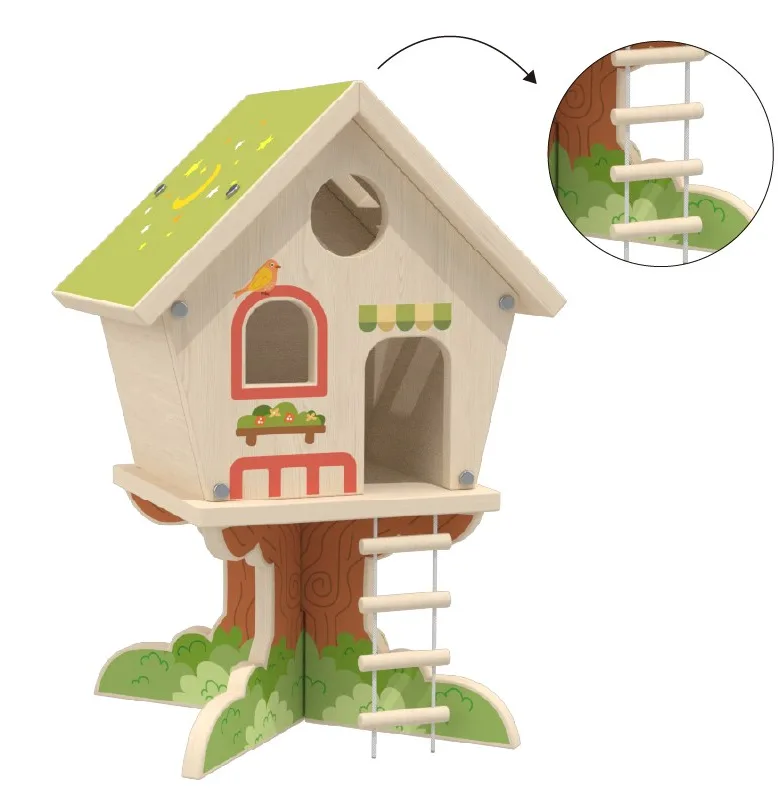 Forest treehouse wooden doll house for pretend play
