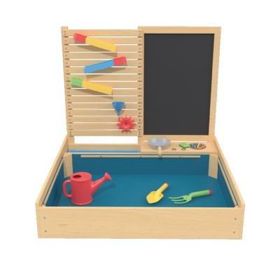 Custom Wooden Sand Water Activity Table Ball Track Double-Sided Chalkboard Lid for Kids