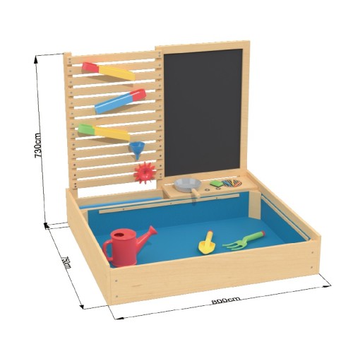 Custom Wooden Sand Water Activity Table Ball Track Double-Sided Chalkboard Lid for Kids