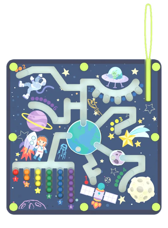 Wooden space magnetic pen maze toy for travel fine motor play