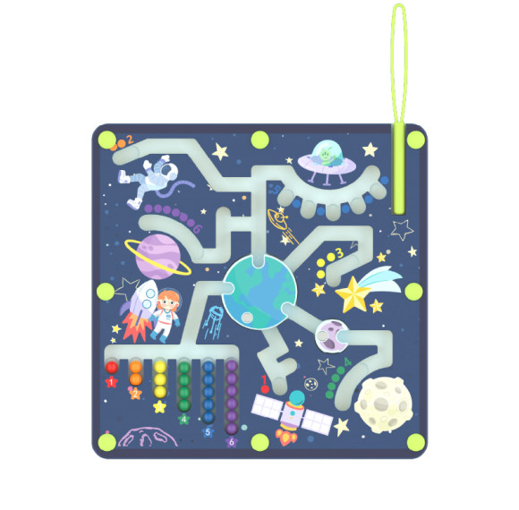 Custom Space Magnetic Pen Maze Wooden Toddler Travel Toy for Fine Motor Skills & Early Learning