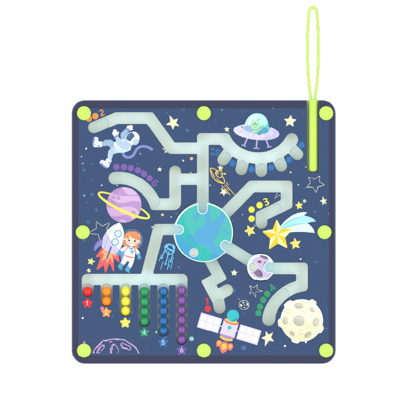 Custom Space Magnetic Pen Maze Wooden Toddler Travel Toy for Fine Motor Skills & Early Learning