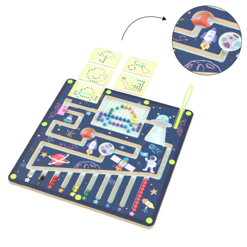 Custom Space Magnetic 2-in-1 Maze & Pixel Art Board for Kids STEM Fine Motor Skills Early Learning