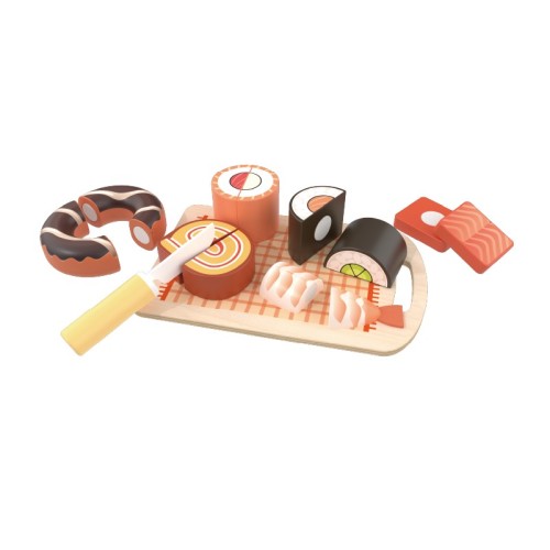 Custom Wooden Sushi Cutting Toy with Chopping Board for Kids Kitchen Role Play