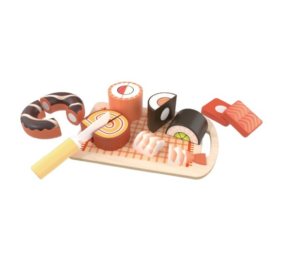 Custom Wooden Sushi Cutting Toy with Chopping Board for Kids Kitchen Role Play
