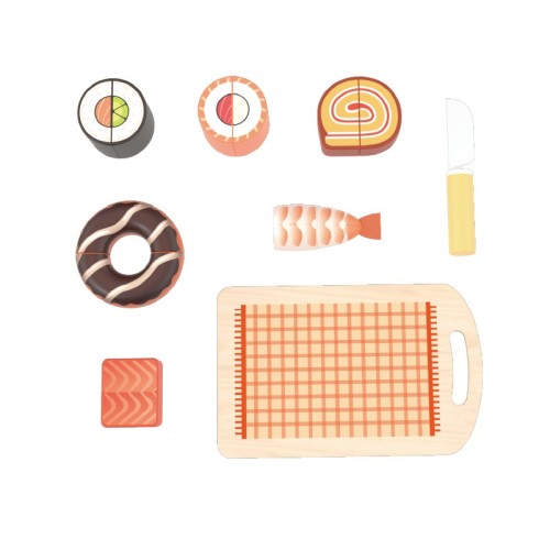 Custom Wooden Sushi Cutting Toy with Chopping Board for Kids Kitchen Role Play