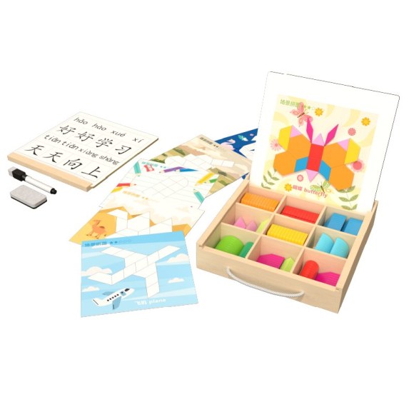 Custom Wooden Magnetic Tangram Puzzle Shape Building Blocks Double-Sided Dry Erase Board Toy