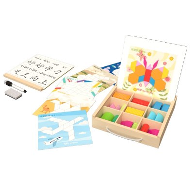 Custom Wooden Magnetic Tangram Puzzle Shape Building Blocks Double-Sided Dry Erase Board Toy