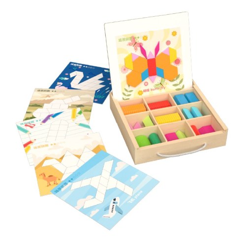 Custom Wooden Magnetic Tangram Puzzle Shape Building Blocks Double-Sided Dry Erase Board Toy