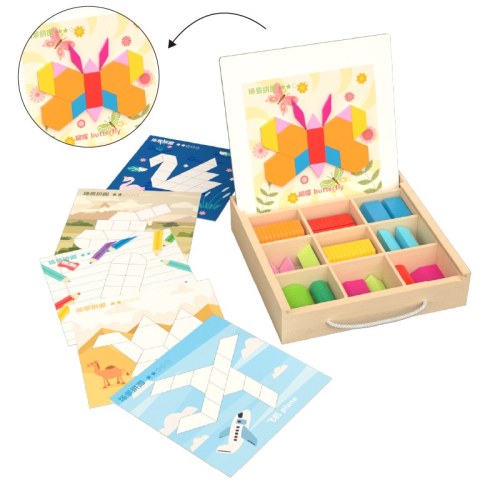 Custom Wooden Magnetic Tangram Puzzle Shape Building Blocks Double-Sided Dry Erase Board Toy