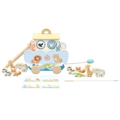 Custom Wooden Noah's Ark 5-in-1 Learning Toy Animal Sorter Pull Wagon Bead Threading Toddlers 18M–6Y