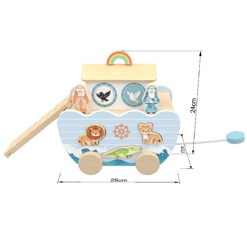 Wooden Noah's Ark toy in bright nursery setting
