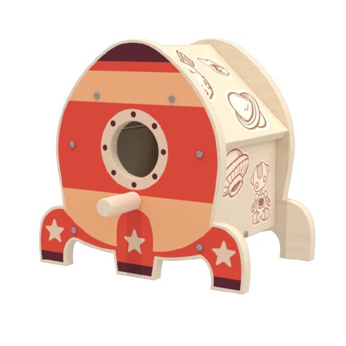 Custom Wooden Birdhouse Ball Drop Toy with Space Print Cause & Effect Learning for Toddlers 1+