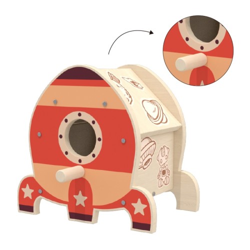 Custom Wooden Birdhouse Ball Drop Toy with Space Print Cause & Effect Learning for Toddlers 1+