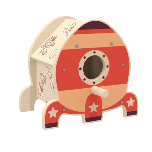Custom Wooden Birdhouse Ball Drop Toy with Space Print Cause & Effect Learning for Toddlers 1+