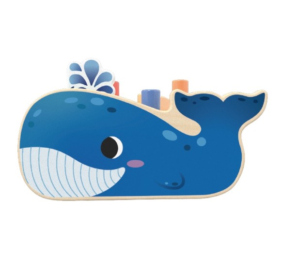 Custom Wooden Whale Pounding Bench with 8 Macaron Pegs & Wave Hammer for Toddlers 1-3Y
