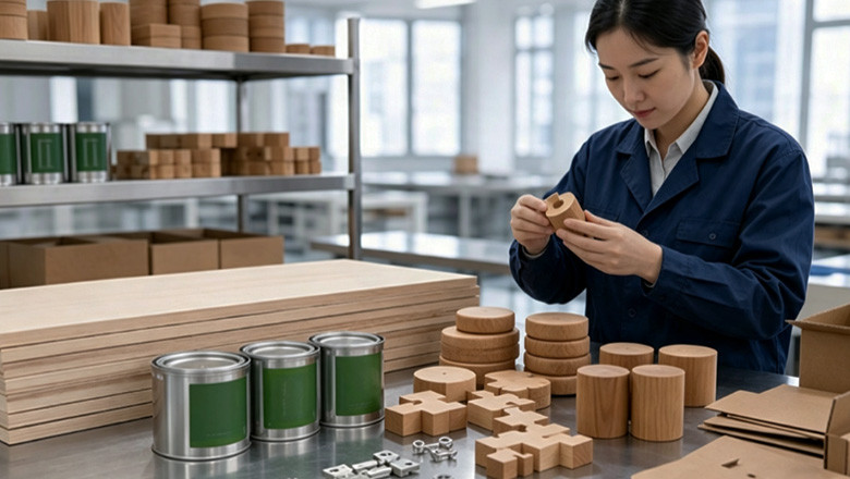 CNC cutting beech wood toy parts in factory