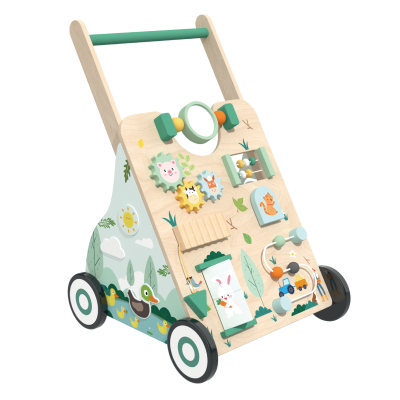 Wooden Baby Walker with Activity Center, Montessori Push & Ride Toy for Toddlers