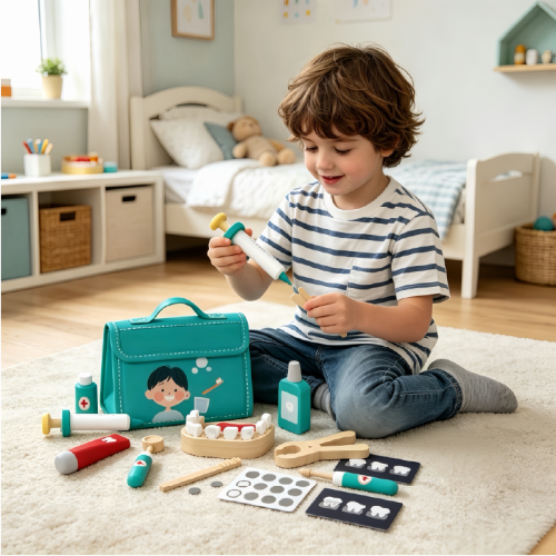 Custom Wooden Dentist Set for Kids,Pretend Dental Play Kit with Carry Case