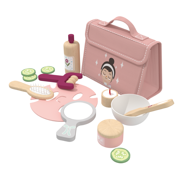 Custom Wooden Pretend SPA set for Girls,Beauty Role Play Kit with Carry Case