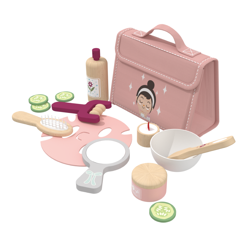 Custom Wooden Pretend SPA set for Girls,Beauty Role Play Kit with Carry Case