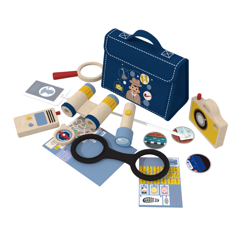Custom Wooden Detective set for Kids,Pretend Play Spy Kit with Carry Case