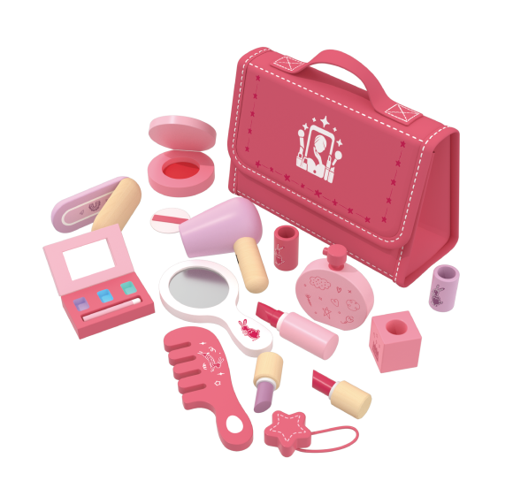 Custom Wooden Pretend Makeup Set for Little Girls,Safe Dress Up Toy with Case