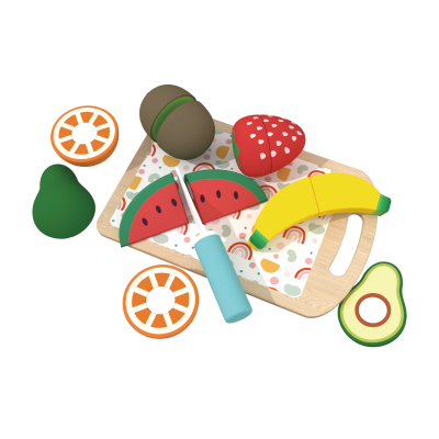 Custom Wooden Fruit Cutting Toy，Pretend Play Food with Knife & Cutting Board