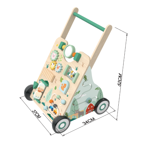 Wooden Baby Walker with Activity Center, Montessori Push & Ride Toy for Toddlers