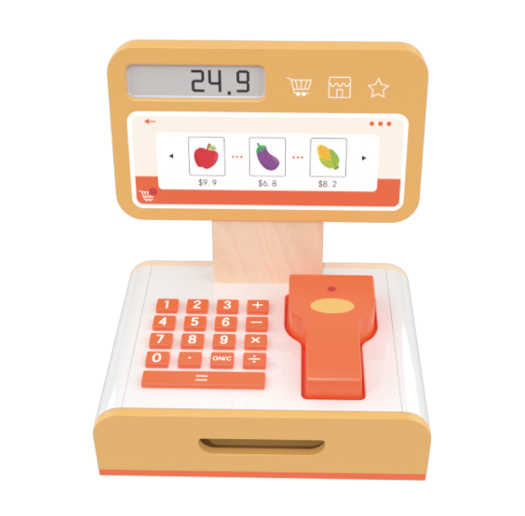 Custom Wooden Pretend Cash Register,Supermarket Play Set for Kids