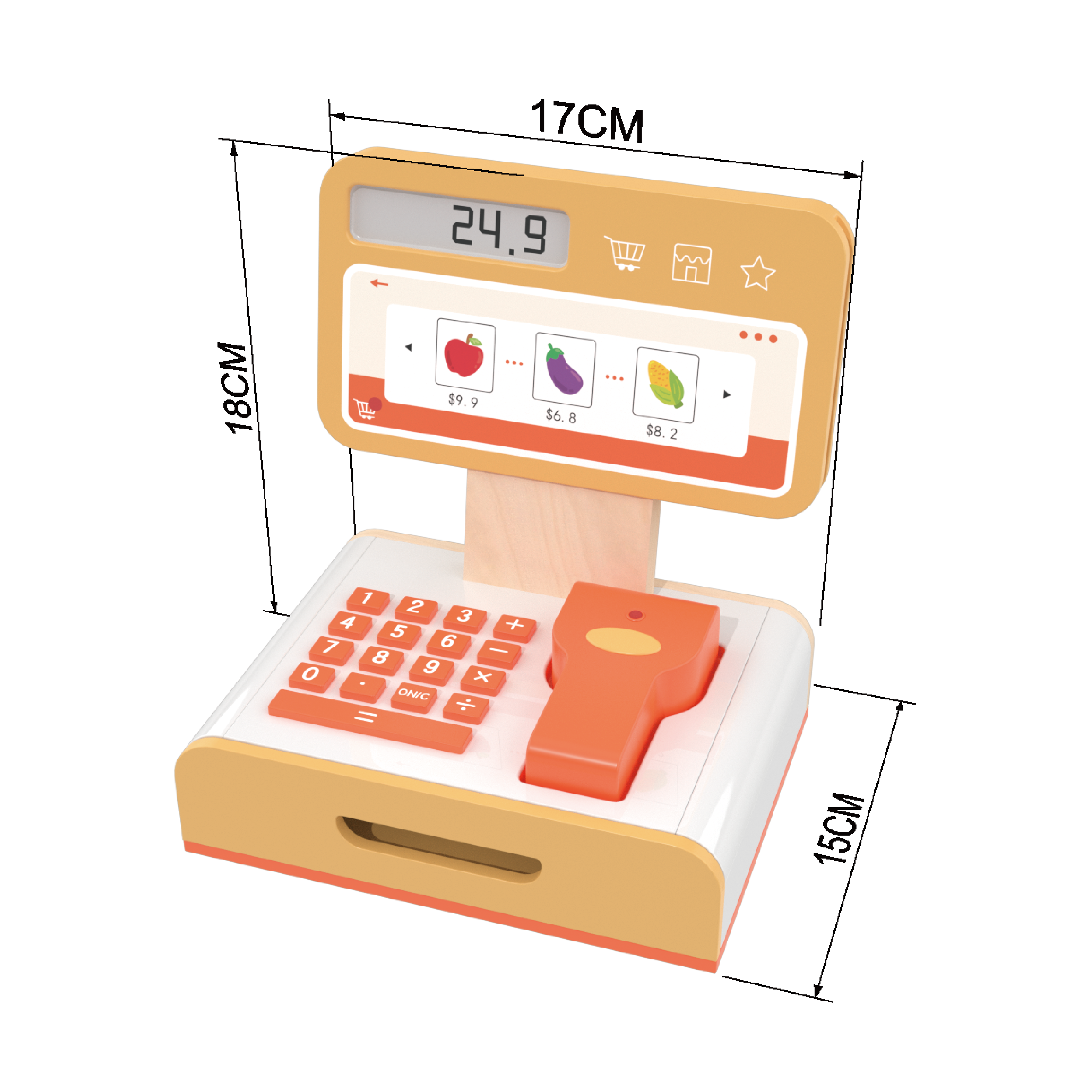 wooden pretend cash register