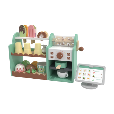 Custom Wooden Ice Cream Shop Pretend Play Set, Coffee Maker Cash Register Toy