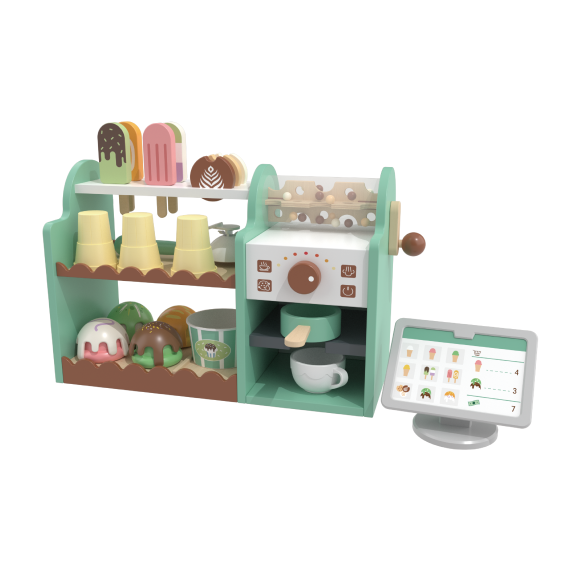 Custom Wooden Ice Cream Shop Pretend Play Set, Coffee Maker Cash Register Toy
