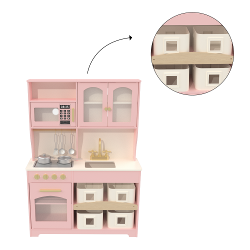 Custom Pink Wooden Play Kitchen Set, Realistic Pretend Play Toddler Kitchen
