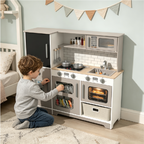 Custom Wooden Play Kitchen Set with Blackboard, Realistic Pretend Play Set