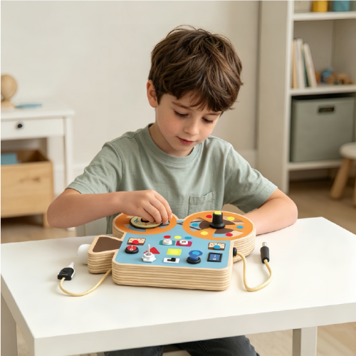Retro Camera Wooden Busy Board for Toddlers,Montessori Sensory Activity Panel