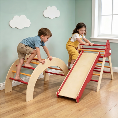 Custom Pikler Triangle Set, Montessori Foldable Wooden Climbing Set for Toddlers