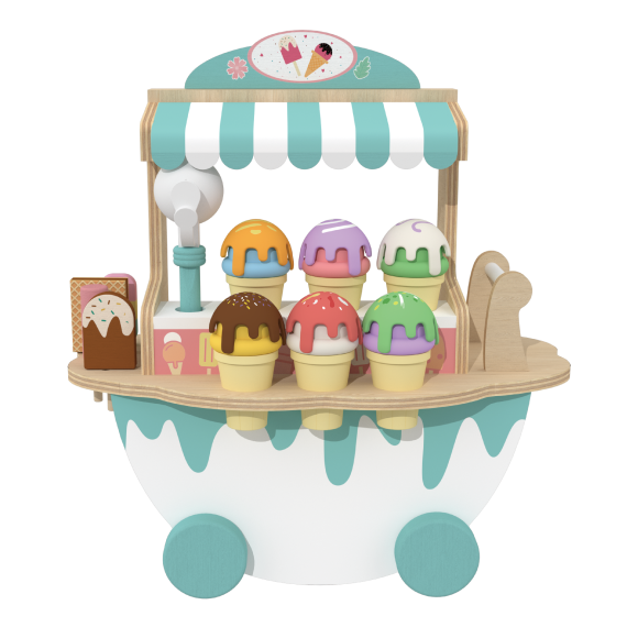 Custom Wooden Ice Cream Cart Toy for Kids, Pretend Play Food Truck for Toddlers
