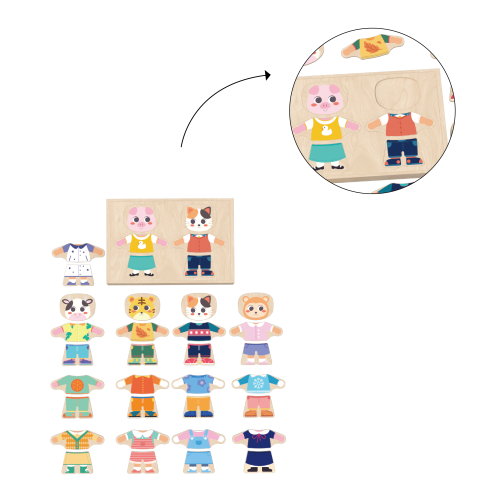 Custom Animal Wooden Dress Up Puzzle, Montessori Matching Game for Toddlers