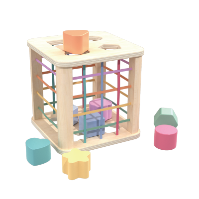 Custom Wooden Shape Sorter Cube with Sensory Blocks  Montessori Toy for Toddlers