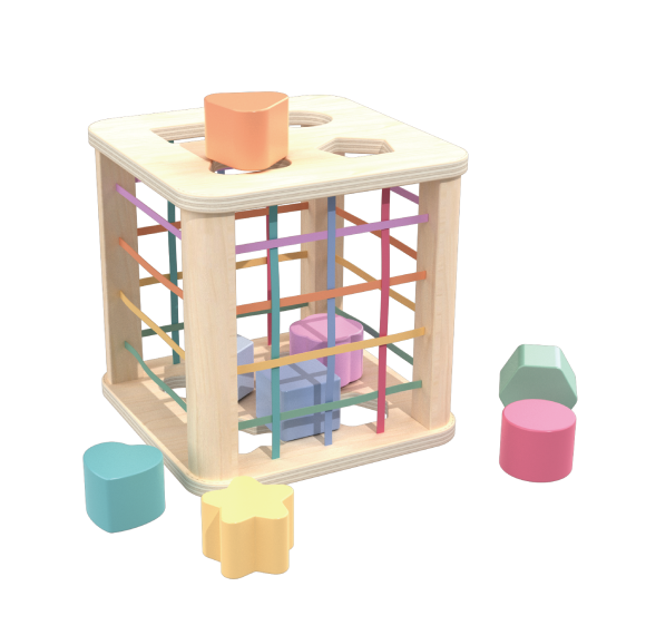 Custom Wooden Shape Sorter Cube with Sensory Blocks Montessori Toy for Toddlers