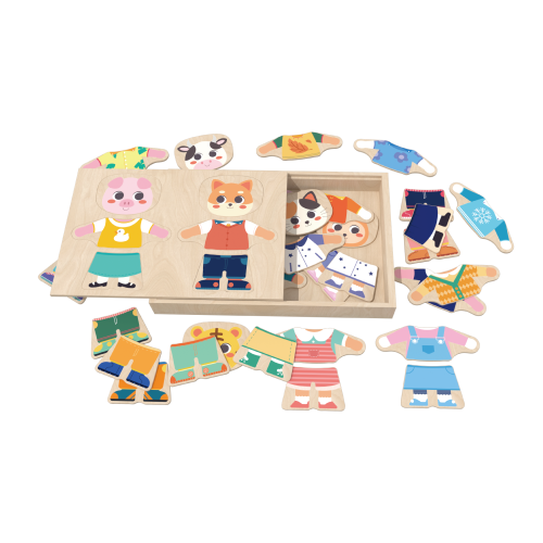 Custom Animal Wooden Dress Up Puzzle, Montessori Matching Game for Toddlers