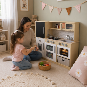Custom Wooden Play Kitchen Set with Blackboard, Realistic Pretend Play Set