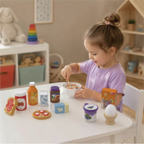 Custom Wooden Breakfast Play,Montessori fake foods for Kids-Kidmerry
