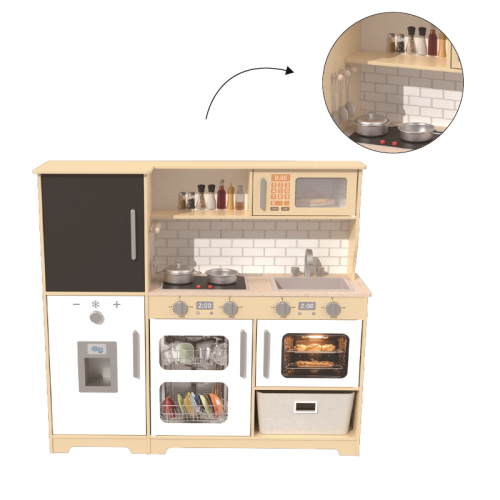 Custom Wooden Play Kitchen Set with Blackboard, Realistic Pretend Play Set
